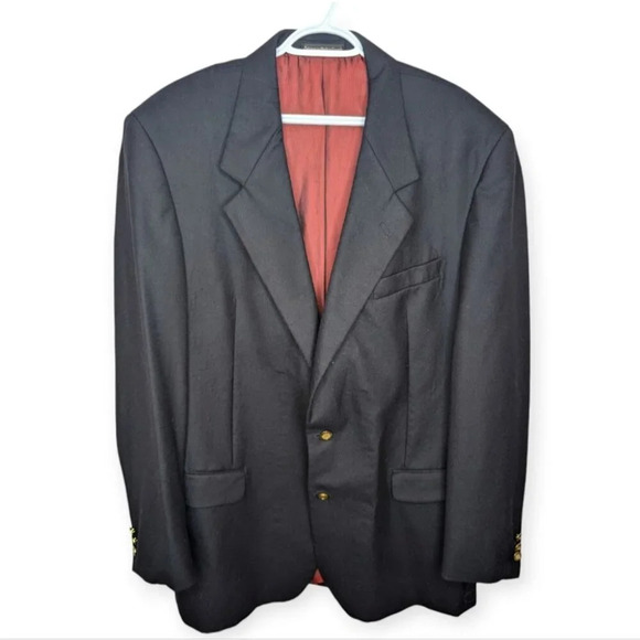Hyde Park for Moores Dark Navy Two Button Blazer Men 46 Long Tall Gold Detail - Picture 1 of 13